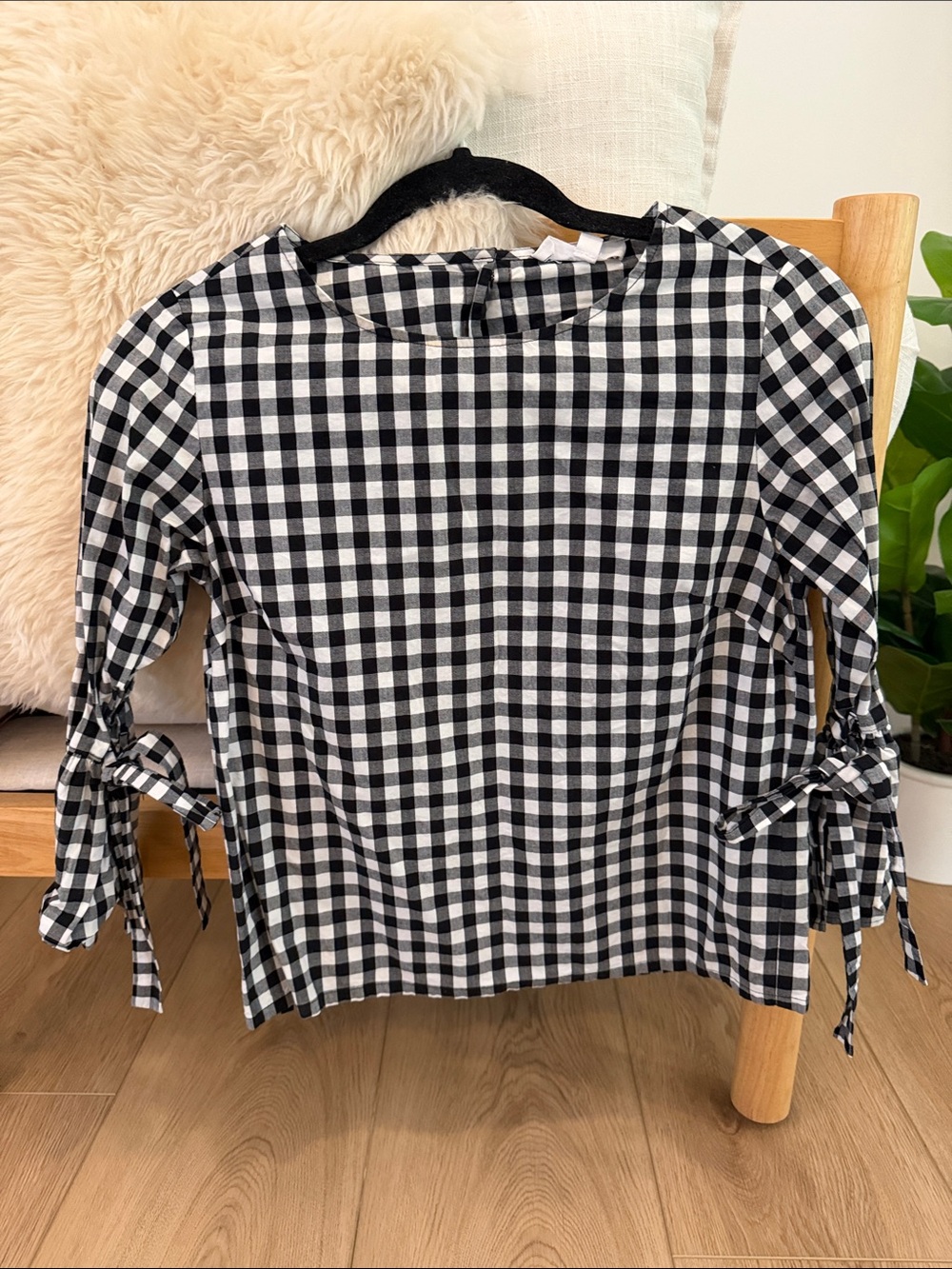 Jack by BB Dakota Black & White Gingham Tie-Sleeve Blouse